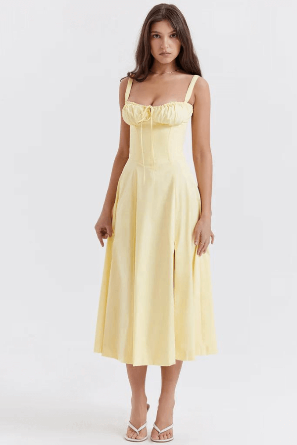 Abito Midi con Bustier e Gonna Svasata a Fantasia Floreale