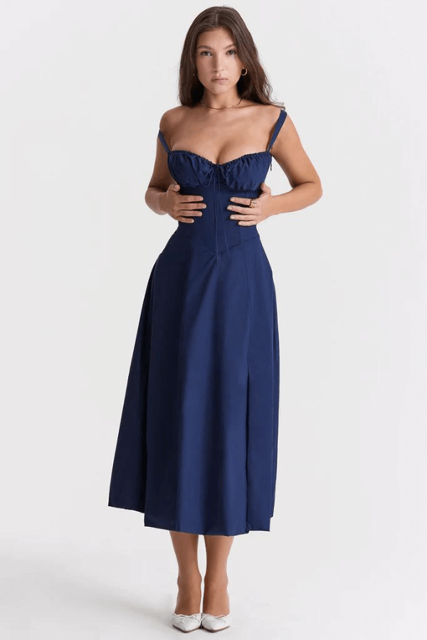 Abito Midi con Bustier e Gonna Svasata a Fantasia Floreale
