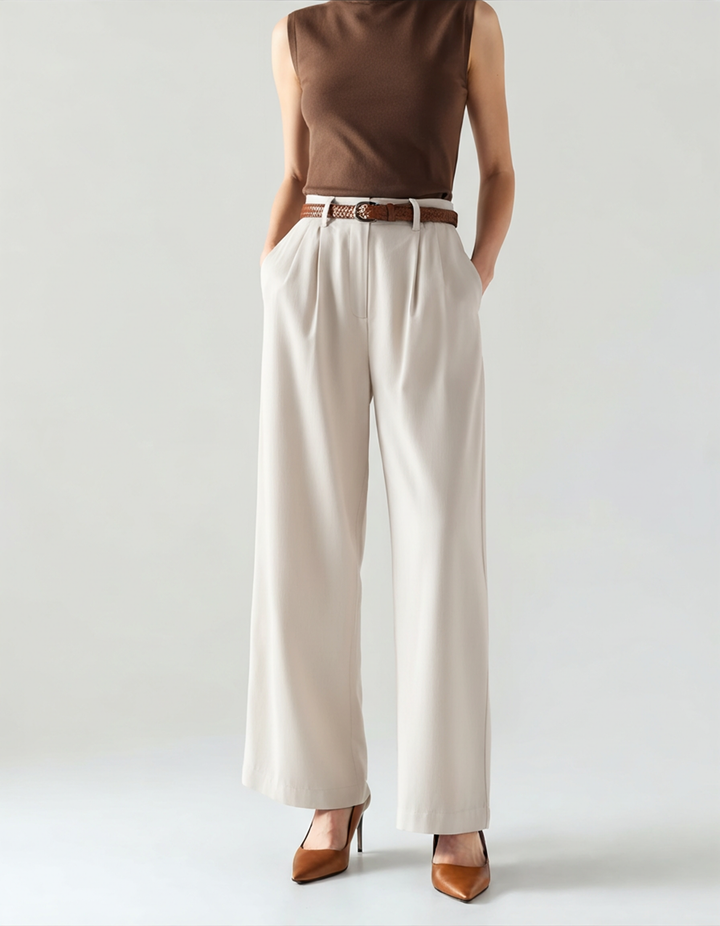 Pantaloni a Gamba Larga con Pieghe