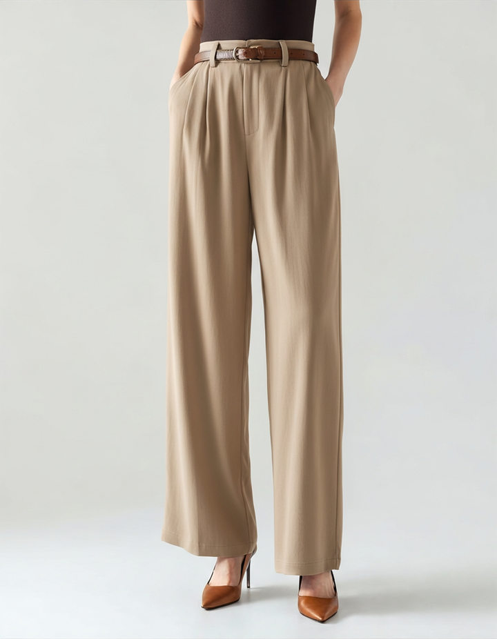 Pantaloni a Gamba Larga con Pieghe