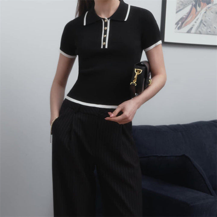 Polo a Maglia Costina con Dettagli a Contrasto
