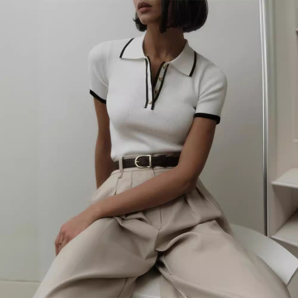 Polo a Maglia Costina con Dettagli a Contrasto