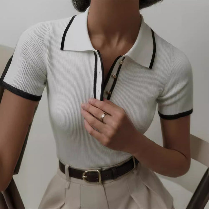 Polo a Maglia Costina con Dettagli a Contrasto