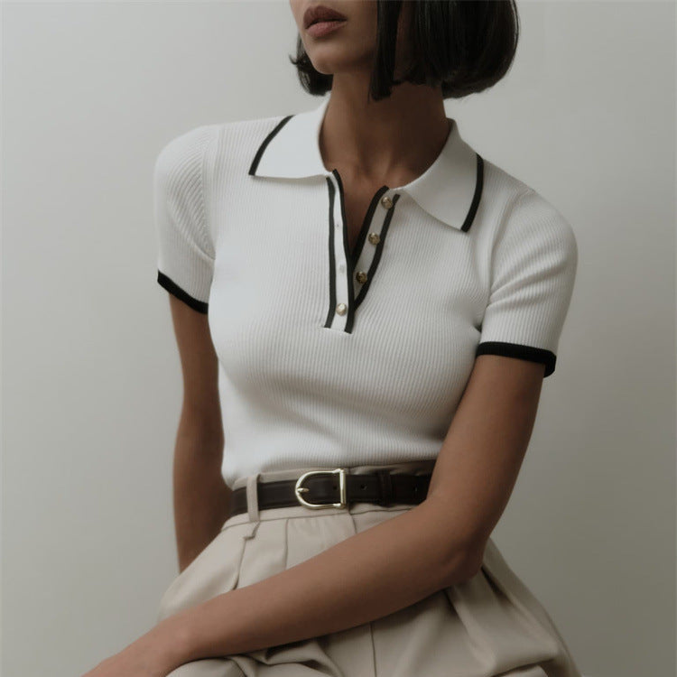 Polo a Maglia Costina con Dettagli a Contrasto