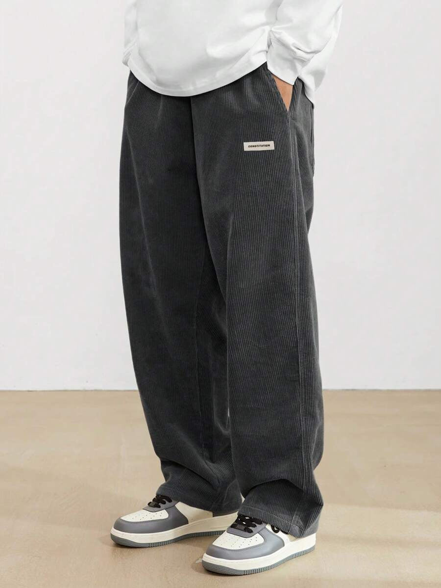 Pantaloni a Gamba Larga in Velluto a Coste