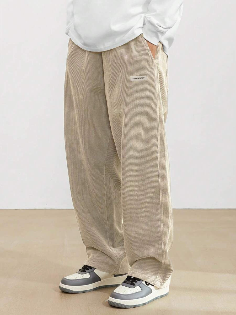 Pantaloni a Gamba Larga in Velluto a Coste