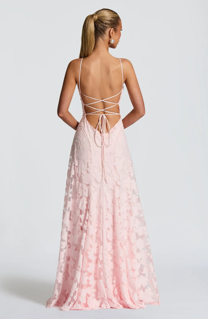 Abito Maxi con Bretelle Sottili e Tessuto Floreale