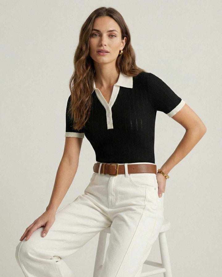 Polo a Maglia in Cotone con Dettagli a Contrasto da Donna