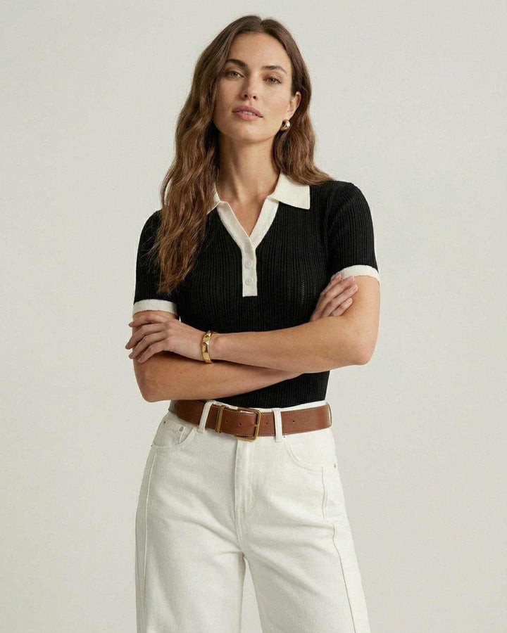Polo a Maglia in Cotone con Dettagli a Contrasto da Donna