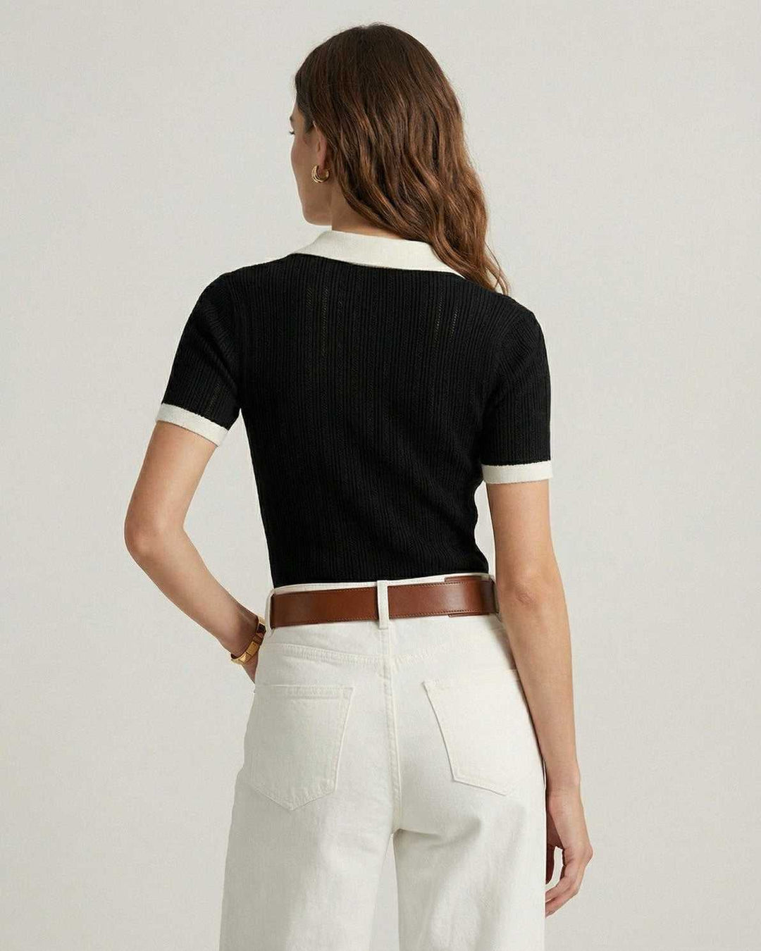 Polo a Maglia in Cotone con Dettagli a Contrasto da Donna