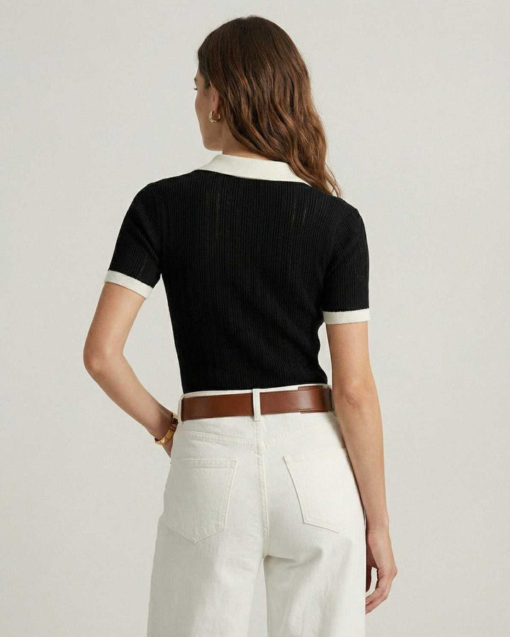 Polo a Maglia in Cotone con Dettagli a Contrasto da Donna