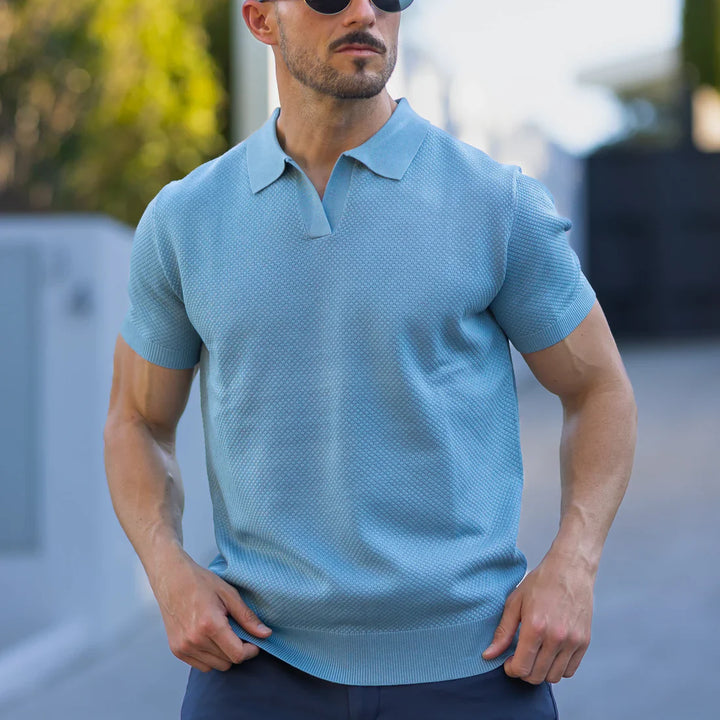 Polo a Maglia Traforata Senza Bottoni