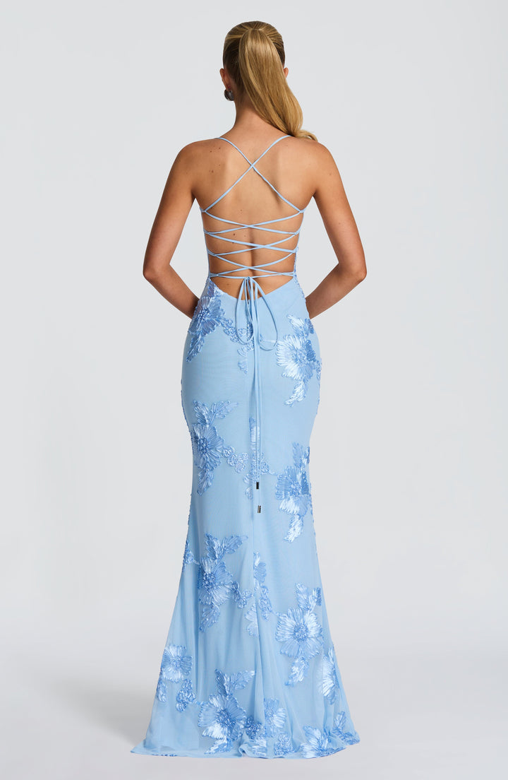 Abito Maxi con Ricami Floreali e Bretelle Sottili