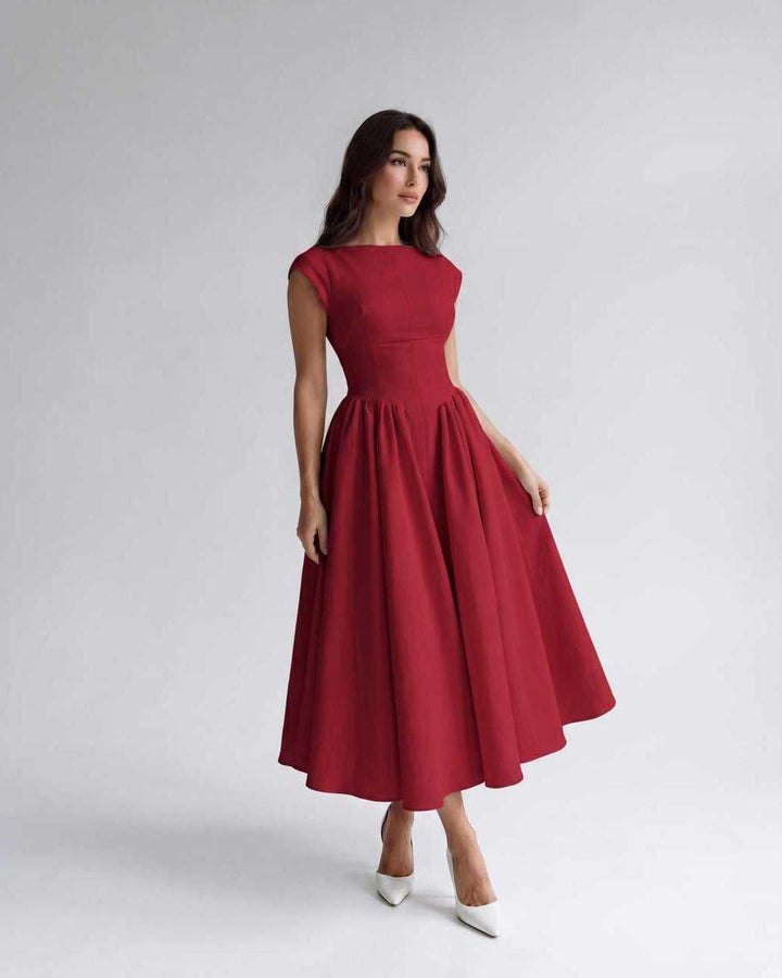 Abito Midi A-Line con Scollatura Tonda e Maniche a Cappuccio