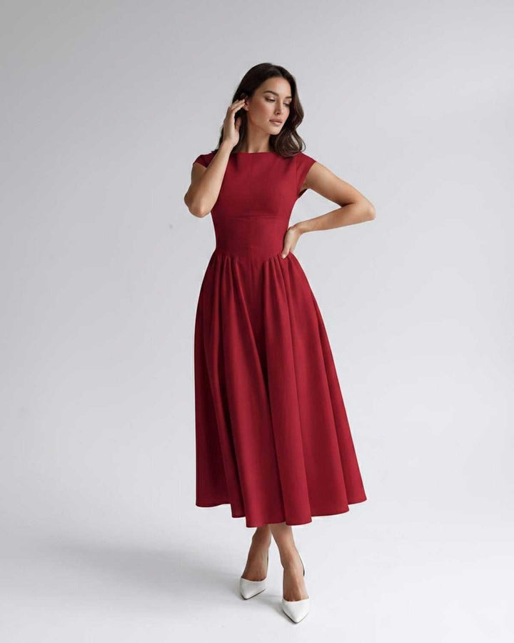 Abito Midi A-Line con Scollatura Tonda e Maniche a Cappuccio