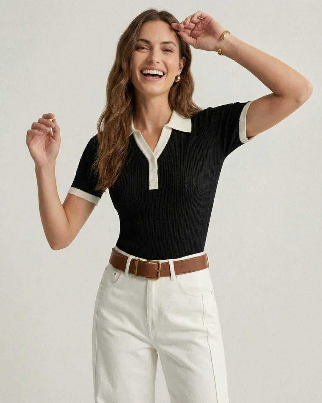 Polo a Maglia in Cotone con Dettagli a Contrasto da Donna