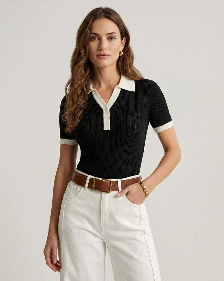 Polo a Maglia in Cotone con Dettagli a Contrasto da Donna