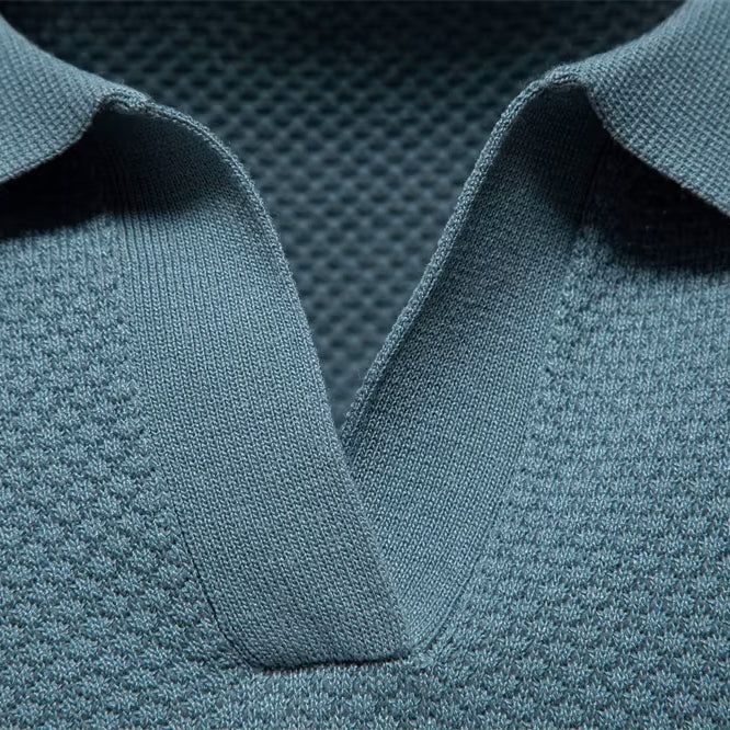 Polo a Maglia Traforata Senza Bottoni
